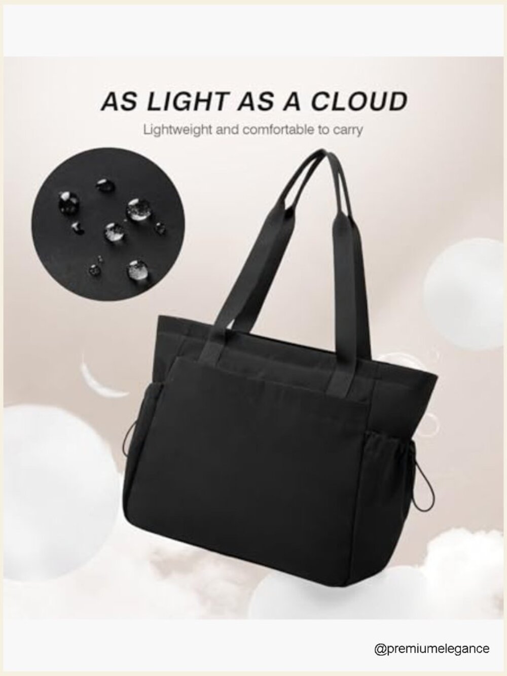 Large Lightweight Tote Bag with Zipper Travel Work Gym Handbag - Picture 5 of 7